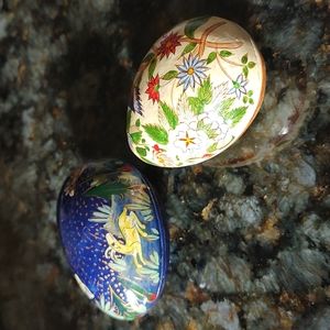 Wooden Egg Trinket Surprise Egg Vintage/ Antique Set of Two Hand Painted